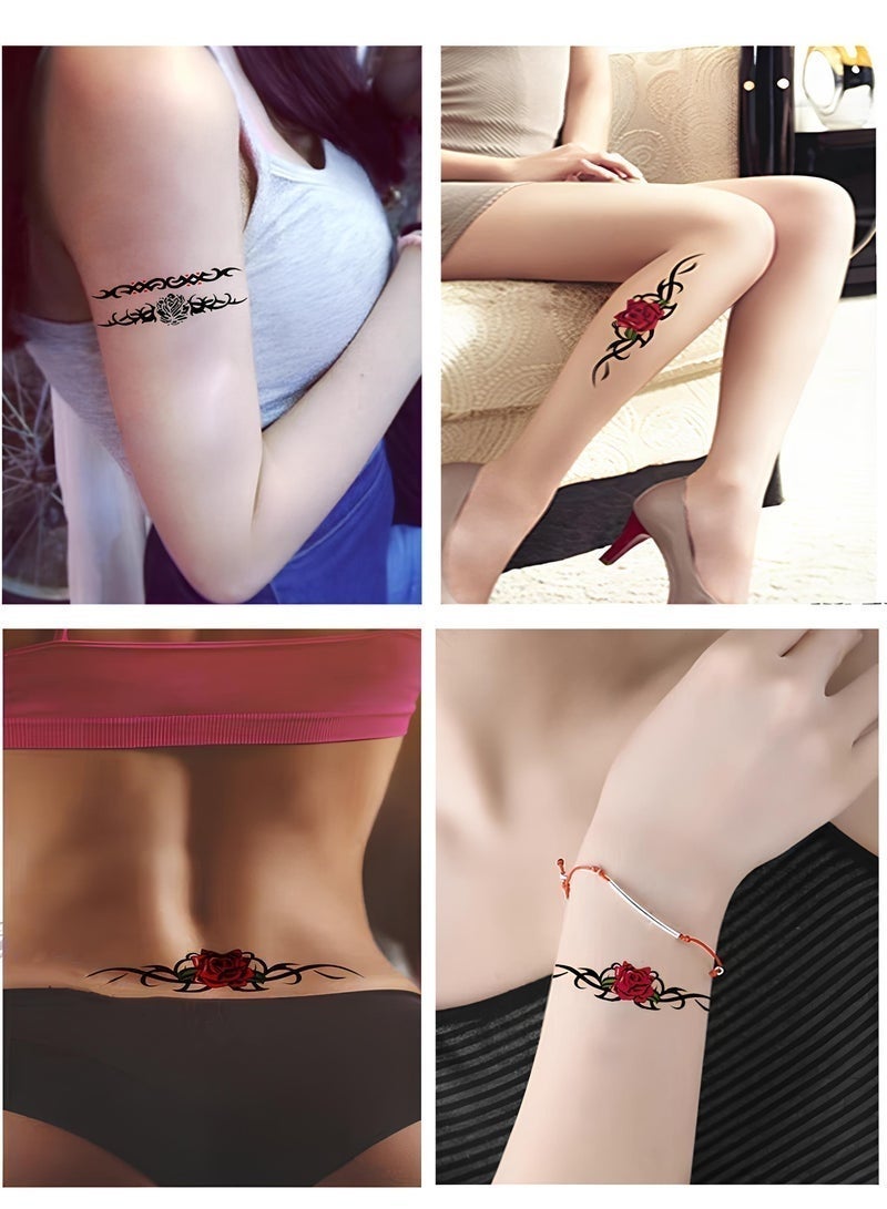 جلامكيت قطعتان من وشم مؤقت مقاوم للماء بنقشة زهرة على شكل حرف، وشم زهرة الورد المزدوج ووَشْم نقش الورد الثلاثي في واحد - Image 4